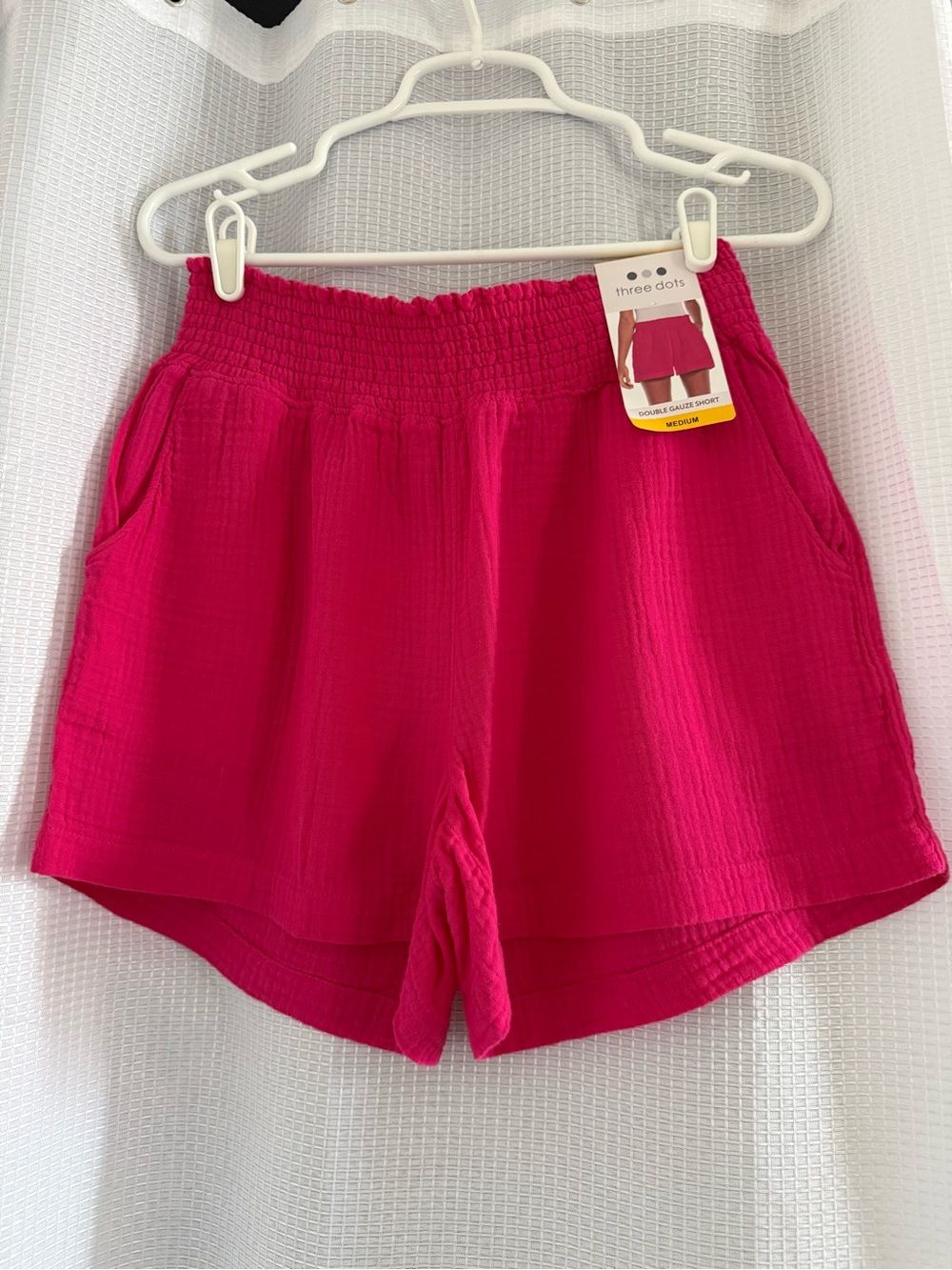 Three Dots Hot Pink High-Waist Smocked Shorts